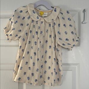 Mini Boden Kids Blouse with Cream and Blue Floral Design